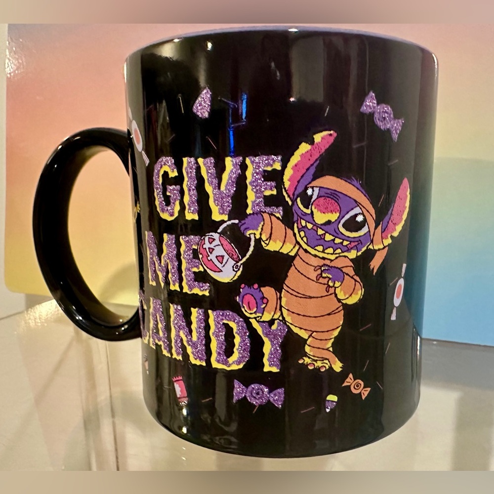 Disney Black Halloween 🎃 Give Me Candy Stitch Mug with Colorful Design. 🆕